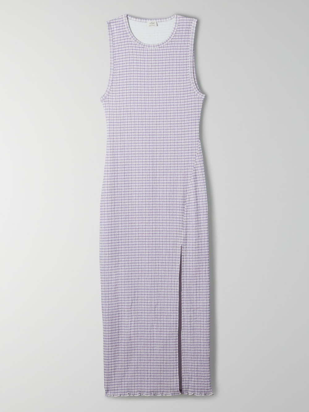 Aritzia Wilfred Lavender Check Ribbed Midi Dress with Side Slit